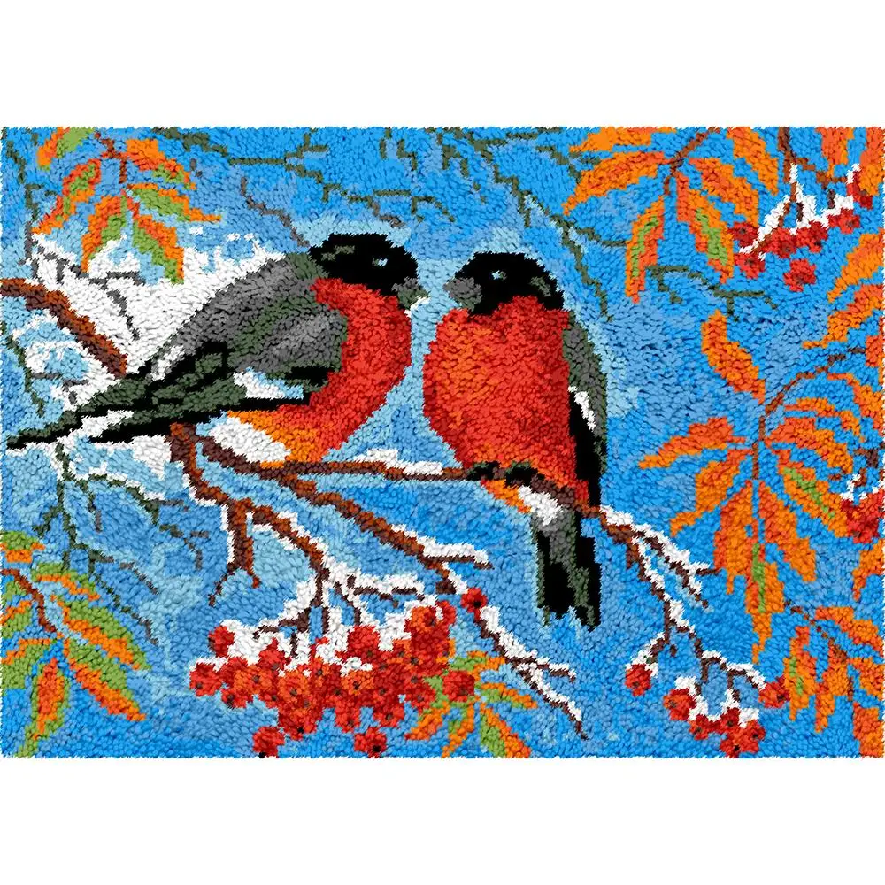 

DIY Rug Carpet embroidery on printed canvas Bird Latch hook kit Foamiran for needlework Crafts for adults Carpet making Home