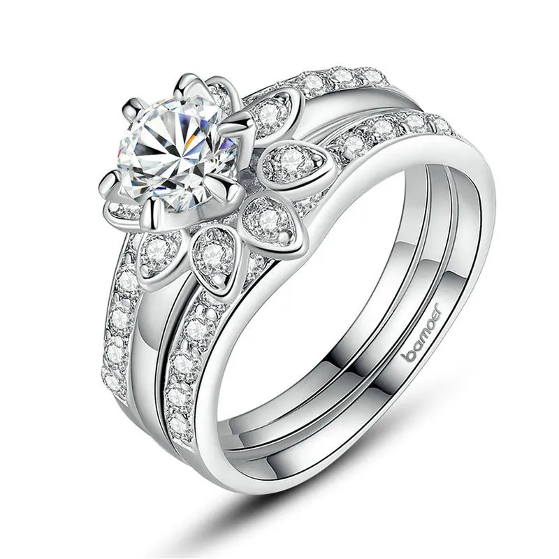 Bamoer 18 К платиновым покрытием двойное кольцо комплект для женщин проложить ааа циркон камень свадебные украшения YIR045 - Цвет основного камня: YIR037