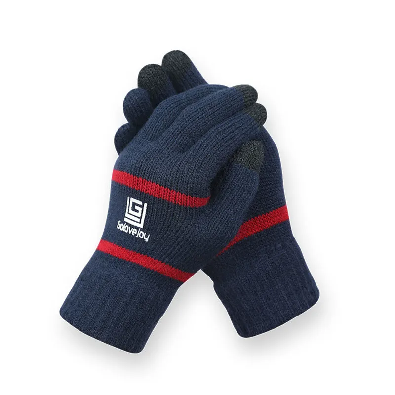 Navy Blue Новые вязаные женские теплые шерстяные бархатные толстые варежки перчатки Зимние перчатки мужские перчатки для езды на открытом воздухе с сенсорным экраном - Цвет: Navy Blue
