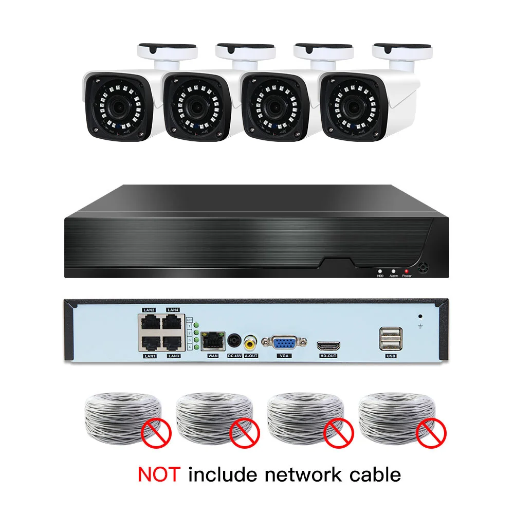 4ch 5MP POE комплекты H.265 система видеонаблюдения PoE NVR наружная металлическая Водонепроницаемая ip-камера сигнализация видеонаблюдения Видео P2P P6Spro - Color: 4cams NO cable