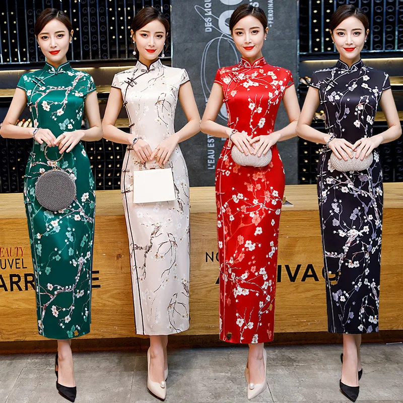 SHENG COCO классические цветы сливы Длинные платья Чонсам женские Qipao красные зеленые винтажные китайские вечерние платье для банкета, вечеринки