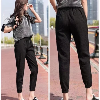 

Spring Autumn Women Fashion Brand Korea Style Loose Elastic Big Pocket Black Pants Female Gril Student Casual Straight Trousers