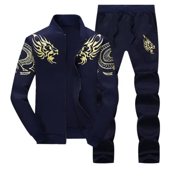 Модные комплекты для бега на зиму, осень, весну, одежда с длинным рукавом для мужчин, спортивная одежда для фитнеса, костюмы для бега, Мужская одежда для тренировок - Цвет: TZ206 Navy