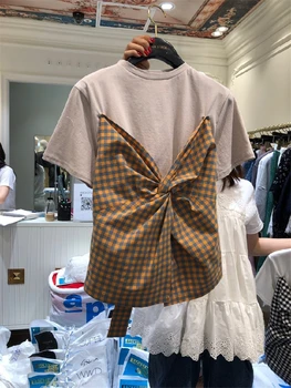 

Korean 2020 Spring and Summer New Casual T-shirts Fashion Joint Mock Two-Piece Short Sleeve T-shirt Women's Loose-Fit T-shirts
