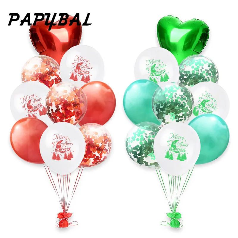 1set Happy New Year Red Green Confetti Balloons Merry Christmas Balloon Helium Balls Birthday Wedding Party Decorations Supplies