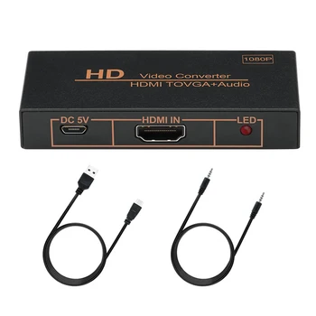 

Converter Adapter For Laptop LED Indicator Stereo Audio Connector Female HDMI To VGA Male Home Dongle Active 1080P Plug And Play