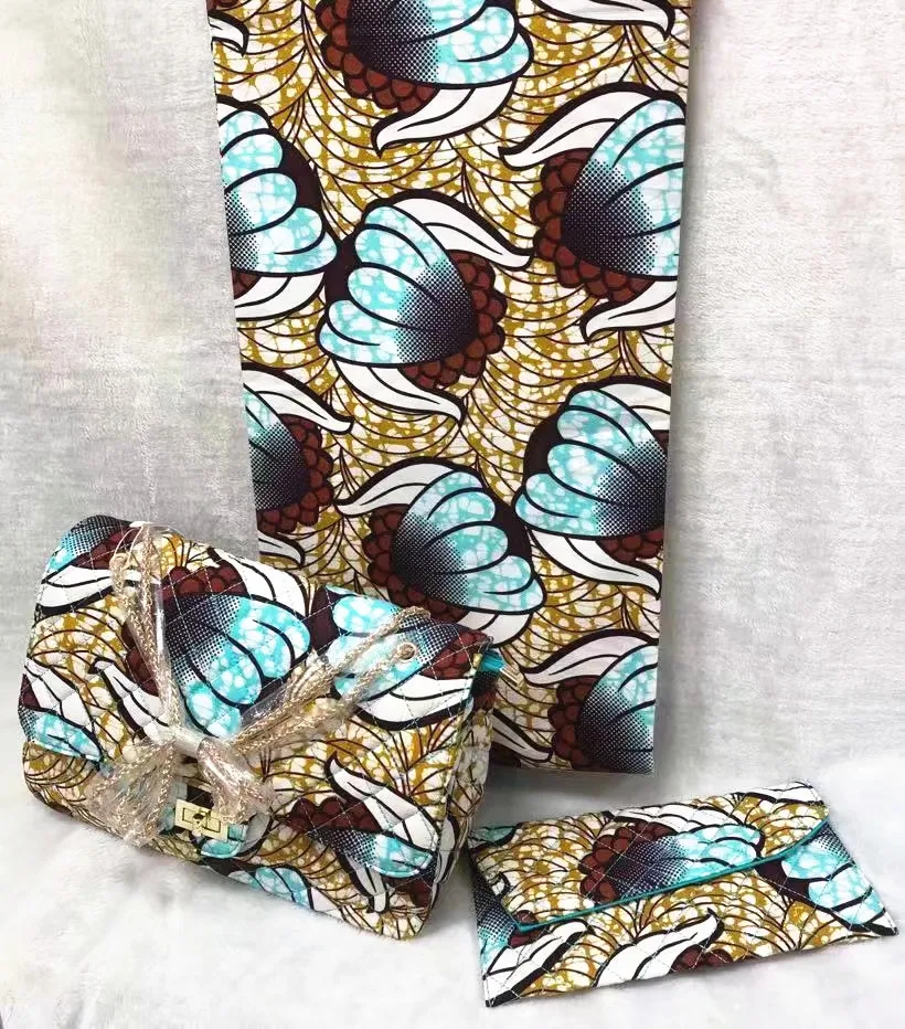 Африканская вощеная ткань принтом африканская ткань с 2 шт Женская сумочка горячая Распродажа Анкара Ткань 6 ярдов Хлопок Ткань для платья TN-A54