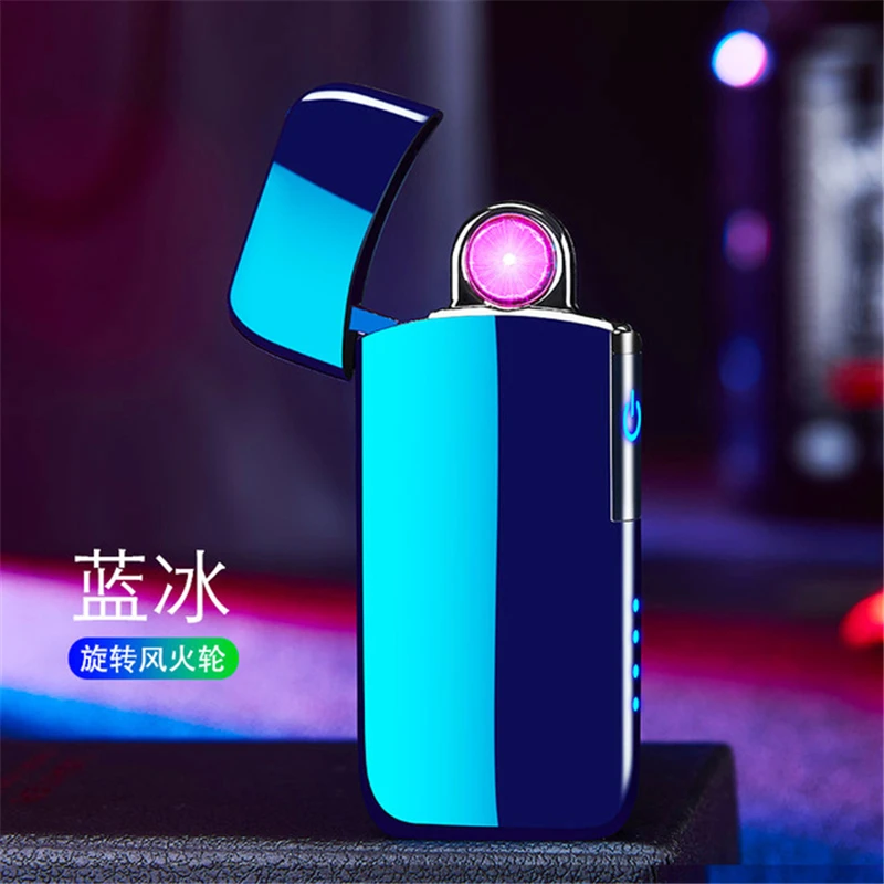 ICE Blue Спининговая дуговая Зажигалка USB электрическая плазменная зажигалка с фонариком Tesla катушка ветрозащитная Электронная зажигалка подарок для мужчин - Цвет: ICE Blue