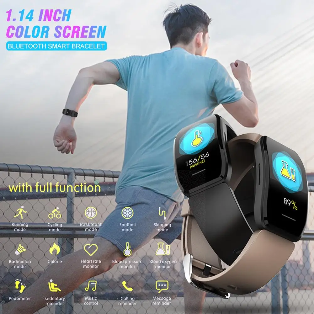 Новинка 1,14 дюймов Bluetooth Смарт спортивные часы монитор сердечного ритма сенсорный цветной экран водонепроницаемый подсчет шагов умный Браслет# N