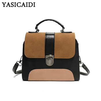 

YASICAIDI 2019 Panelled PU Women Handbag Portable Tote Flap Pockt Messenger Bags High Grade Scrub Leather Crossbody Shoulder Bag