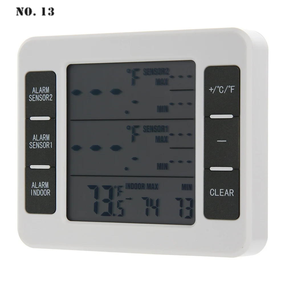 

2 in 1 Wireless Digital Audible Alarm Refrigerator Freezer Thermometer with 2 Piece Sensor Home Temperature Sensor