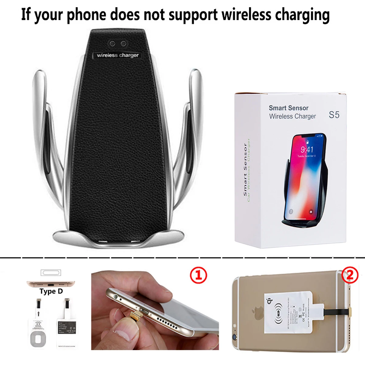 Silver-for iphone Автомобильный держатель телефона на вентиляции Беспроводная зарядка автомобиля S5 Быстрая зарядка держатель ИК Интеллектуальный автоматический датчик зажима gps Держатель - Цвет: Silver-for iphone