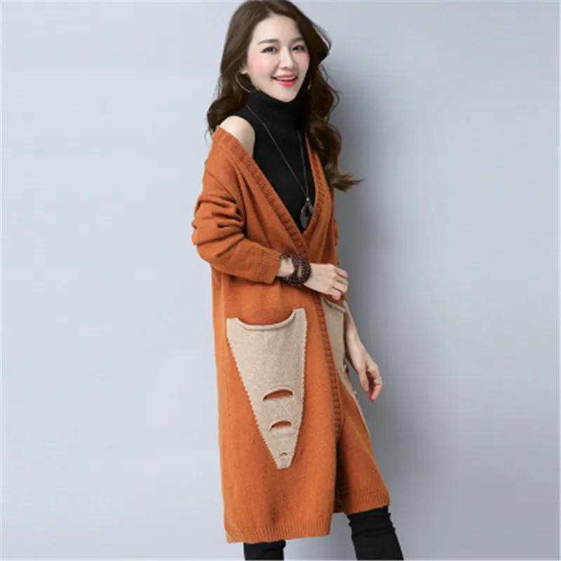 

Spring Autumn Long Cardigan Sweaters Women Knitted Elegant Loose Coat 2019 Korean Casual Plus Size 3XL Pocket Knit Outerwear
