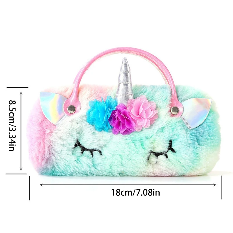 Fluffy Faux Fur Unicorn Eyeglass Hard Shell with Handle