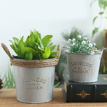 

Vintage Style Metal Bucket Hanging Flower Pot Durable Flower Plant Holder Home Garden Decoration Accessory UD88