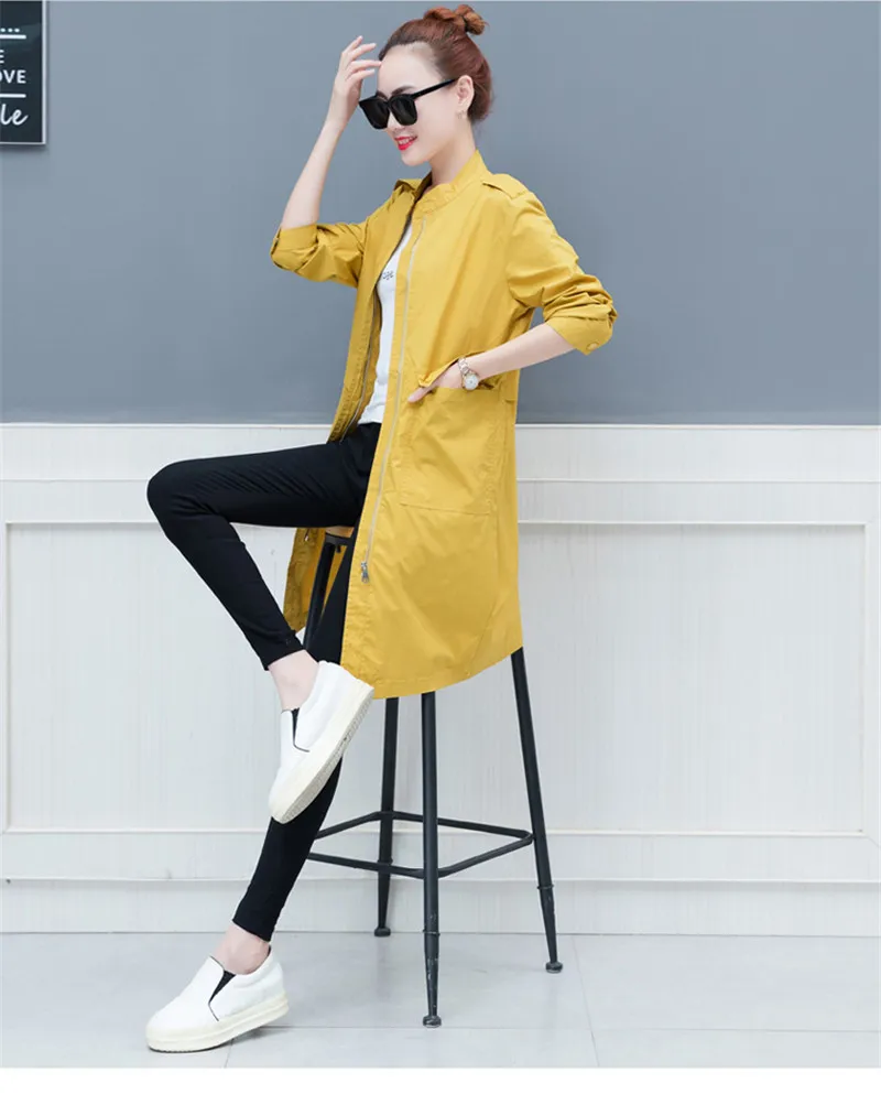 Женская весенне-Осенняя мода, ветровка средней длины, семь рукав, корейское повседневное длинное пальто, однотонная Свободная Женская одежда, верхняя одежда