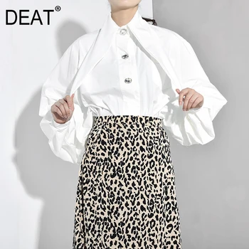 

DEAT Women White Rhinestone Button Big Size Blouse New Lapel Long Sleeve Loose Fit Shirt Fashion Tide Spring Autumn 2020 JH3620