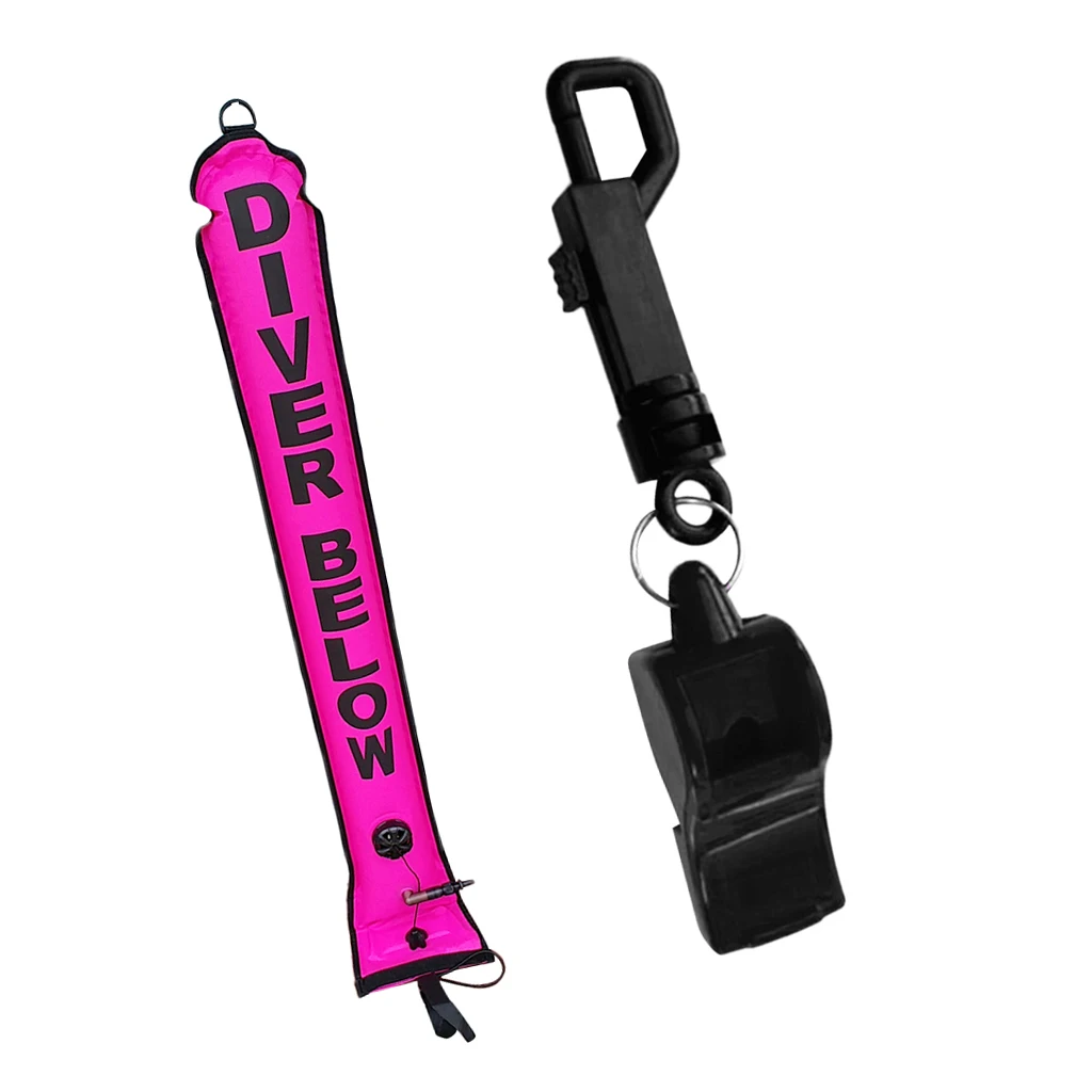 Scuba Safety Sausage Tube Diver Below SMB & Emergency Survival Whistle with Clip Surface Marker Buoy