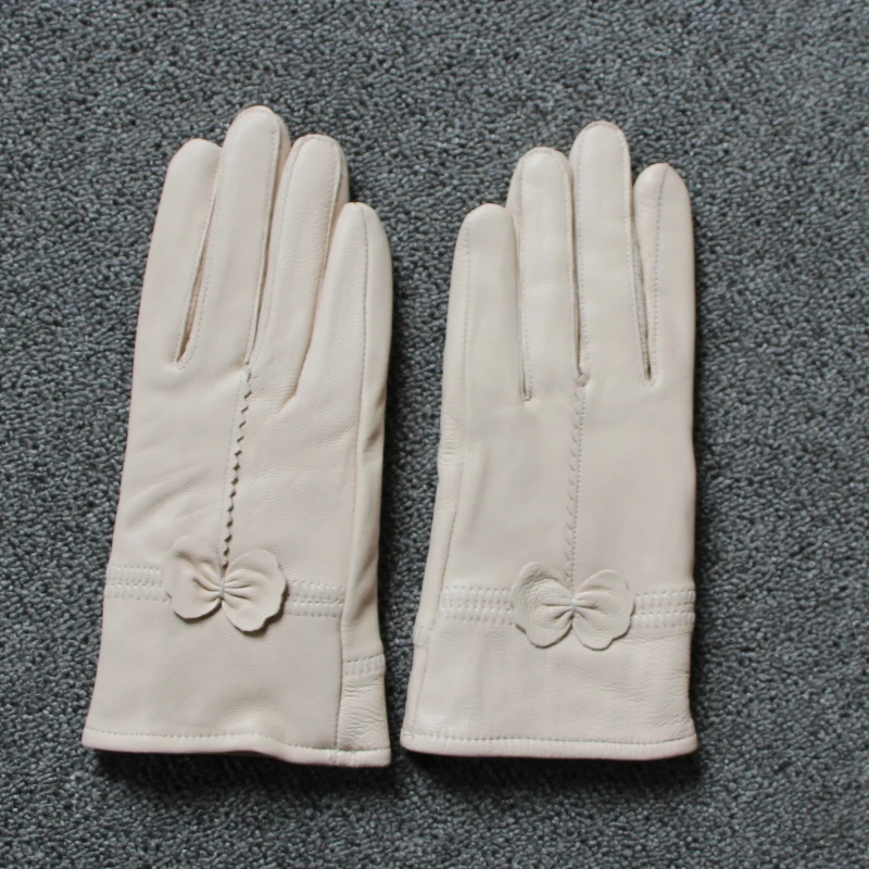 Высококачественные женские модные зимние перчатки для женщин, более теплые шерстяные перчатки, женская перчатка под плащ, женские перчатки из натуральной кожи - Цвет: IVORY