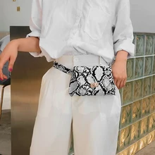 אופנה נחש הדפסת ספורט כתף שליח תיקי נשים מותן פאני חגורת חבילות עור מפוצל Crossbody חזה שקיות טלפון פאוץ(China)