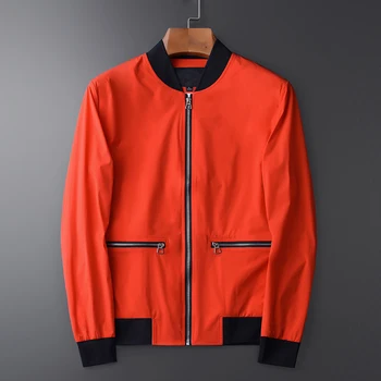 

New Red Stand Collar Mens Jackets Luxury Metal Zipper Mens Jackets And Coats Spring And Autumn Slim Male Coats Plus Size 4XL