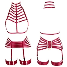 Бандаж для тела, набор, повязка на шею, сексуальное женское белье, подвязка для ног, пояс, регулируемый, фетиш, для танцев на шесте, готический, Рейв, одежда, клетка, жгут, бюстгальтер