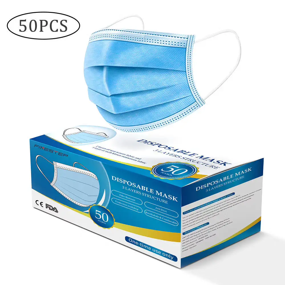 

50 Pcs Disposable Face Masks Thick 3-Layer Masks with Earloops Hair extension tools salon Use Comfortable Surgical Mask virus