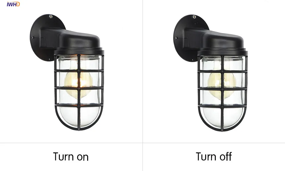 IWHD American Country Retro LED Wall Lights For Home Lighting Black Metal Bathroom Mirror Stair Light Glass Vintage Wall Lamp