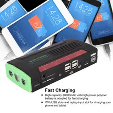 20000mAh Многофункциональный 12V автомобильный пусковой стартер USB зарядное устройство для батарей аварийный блок питания 110 V-240 V автомобильный стартер