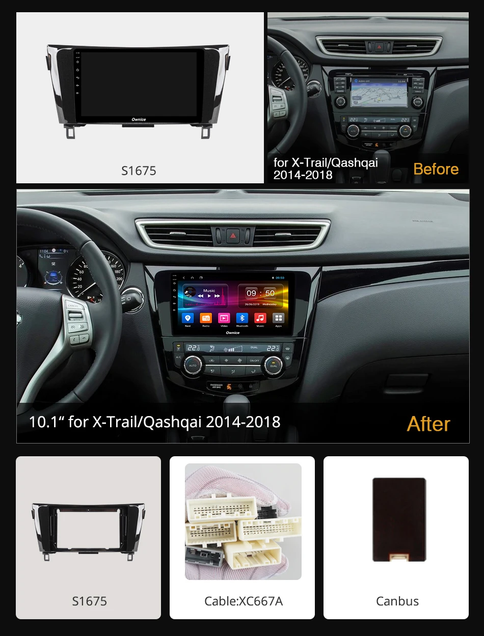  Ownice Android 9.0 Car DVD multimedia player 8 core k3 k5 k6 for Nissan Qashqai X-Trail 2014 - 2018