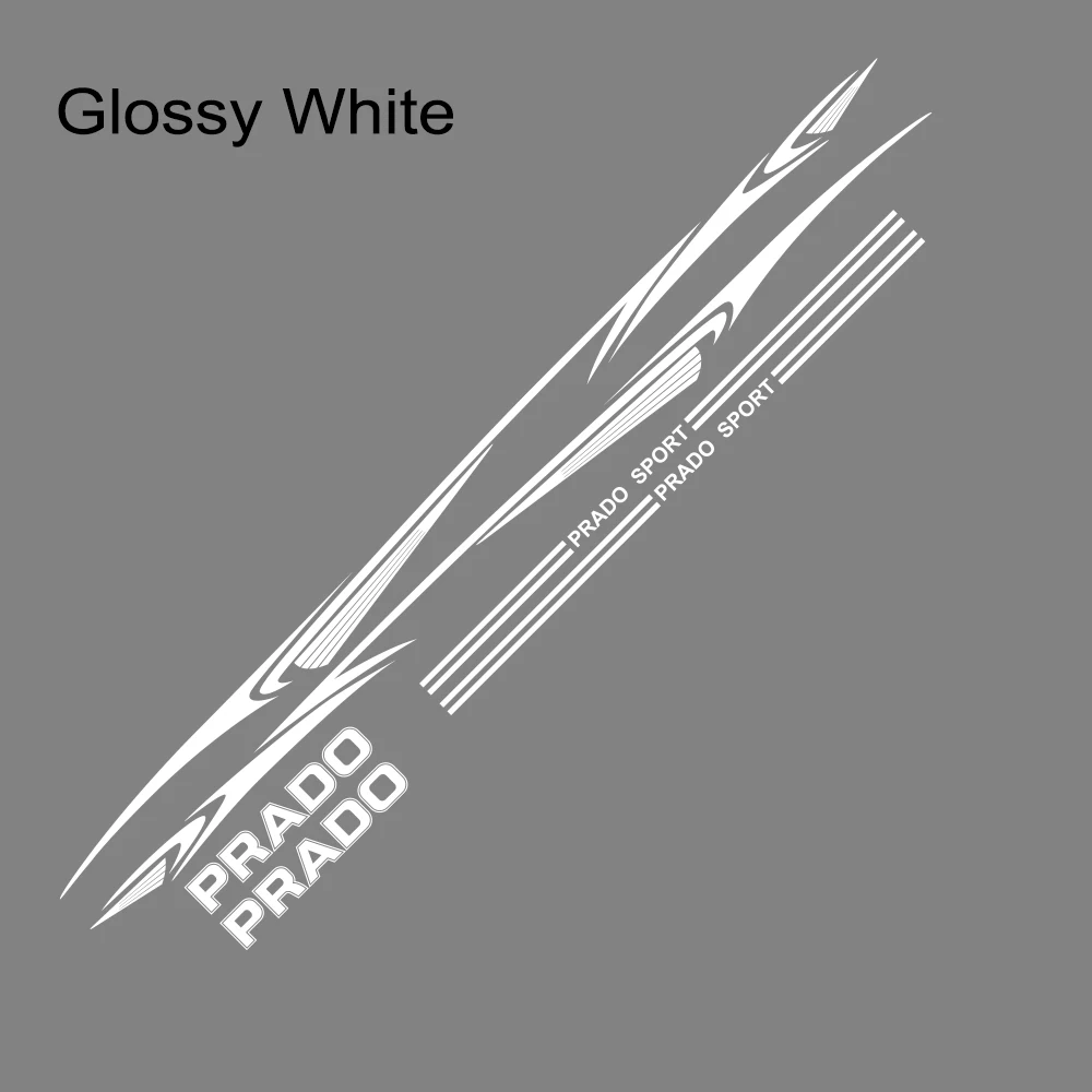 Glossy White Боковые светоотражающие наклейки на дверь автомобиля для Toyota Prado, виниловые автомобильные боковые полосы, наклейки на юбку, наклейки на тело, графические аксессуары - Название цвета: Glossy White