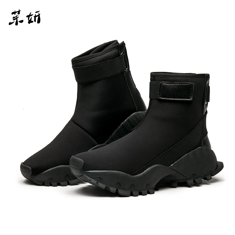 

Sock Snow Boots Woman Hook Loop 2019 Ankle High Female Casual Shoes Velvet Warm Cotton Padded Snow Boots Hip Hop Winter