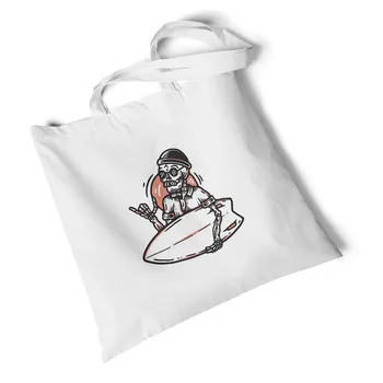 

Lychee Girls Skull Printed White Canvas Bag Foldable Large Shoulder Bag Travel Bag Environmental Reusable Original Handbag