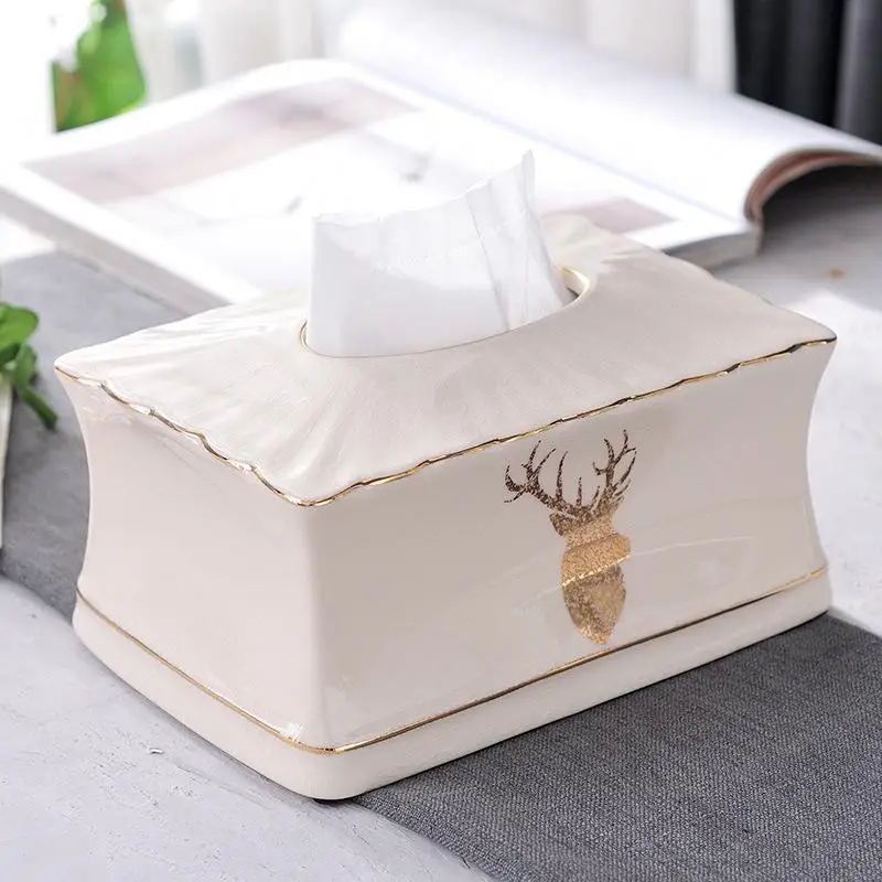 

Ceramics Tissue Box European Elk Desktop Washroom Napkin Towel Holder Office Desk Tissue Protected Case Ice Creak Box