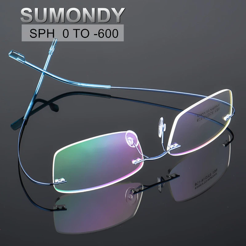 SUMONDY Rimless Prescription Glasses For Myopia Dioptre 0 to -6.0 Men Women Titanium Alloy Blue Light Blocking Spectacles UP024 |