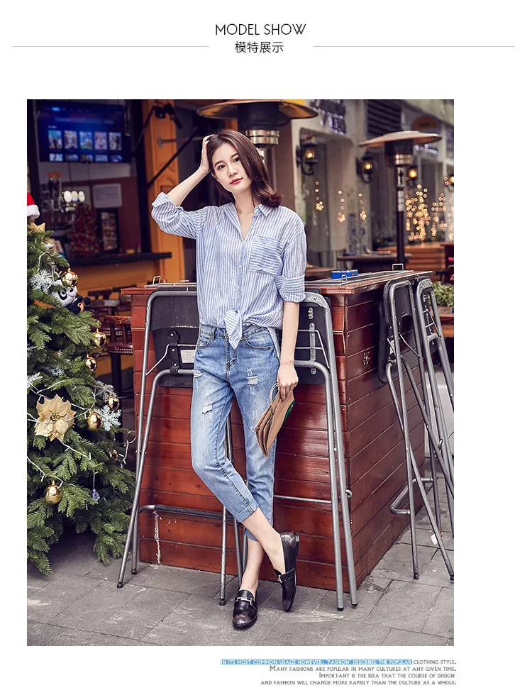 Loose Hole Jeans for Women Streetwear Fashion High Waist Washed Old Blue Ripped Holes Ankle Length Denim Pants