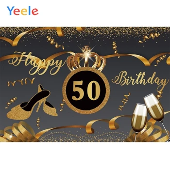 

Yeele Happy 50th Birthday Wine Glass Crown Ribbons Photography Backgrounds Customized Photographic Backdrops for Photo Studio
