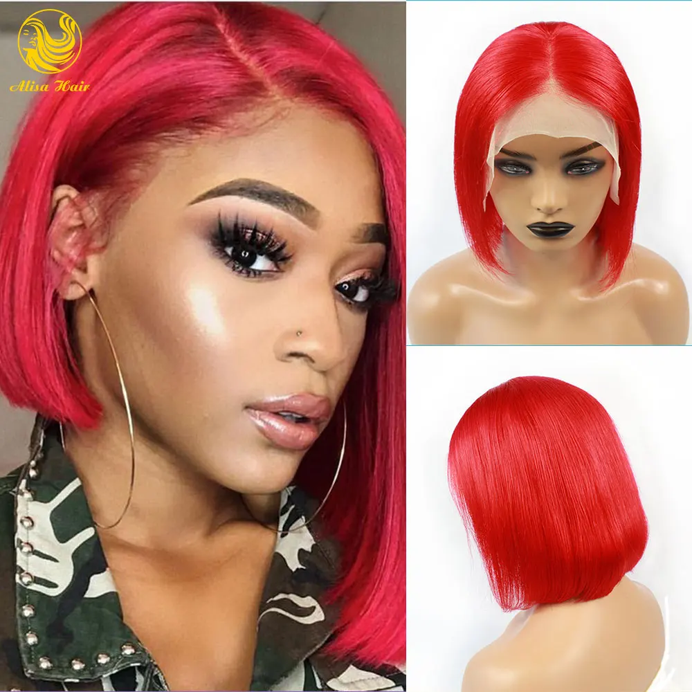 Silver Gray Bob Lace Front Wig 13*4 Pre Plucked Colored Blue Orange Red Green Virgin Brazilian Human Hair Wigs for Black Women