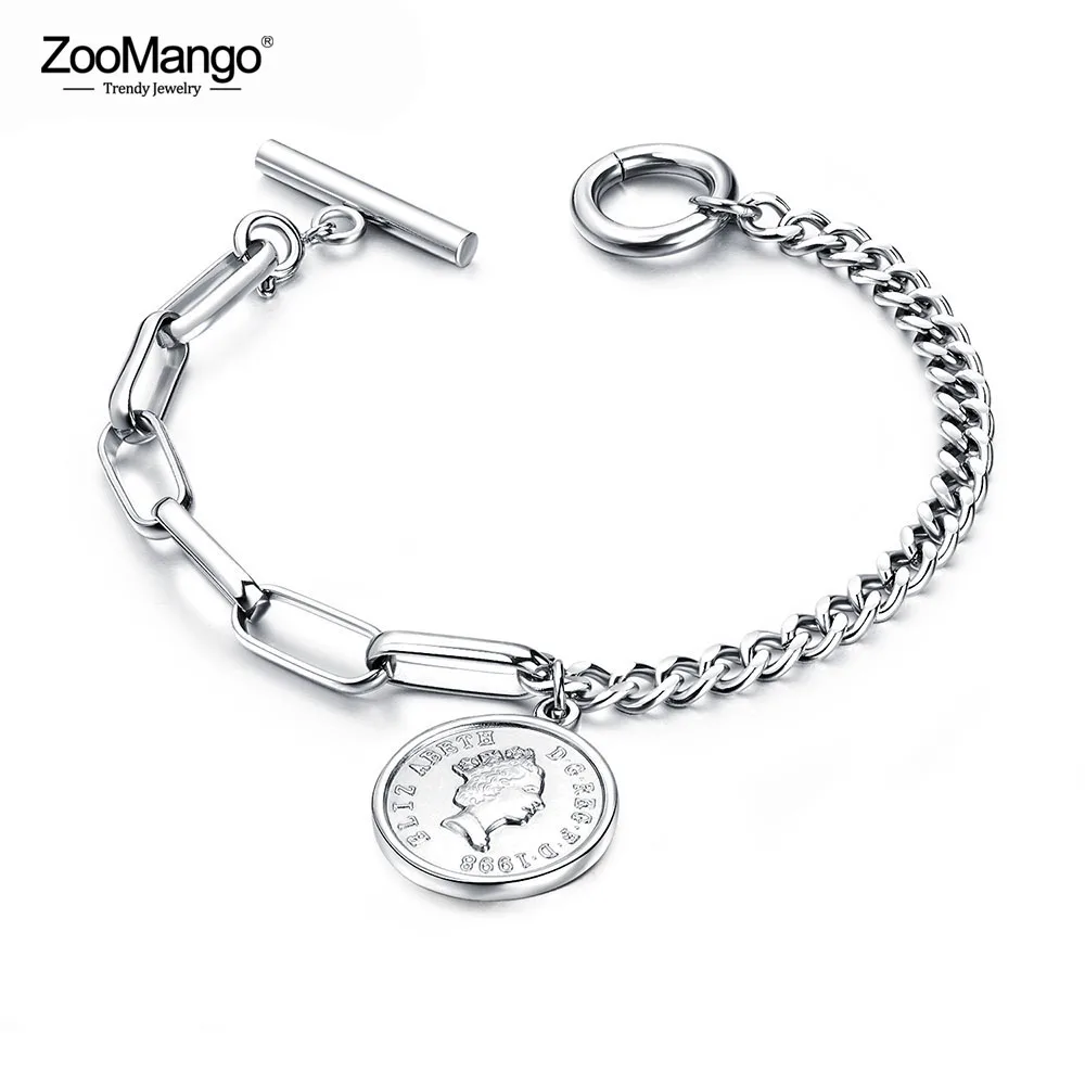 ZooMango ретро аватар круглый амулетный браслет с табличкой Elizabeth ювелирные изделия с чеканкой титановая сталь Розовое золото женский браслет ZB18101