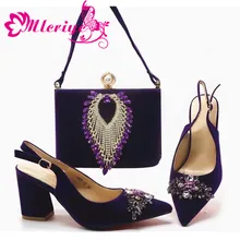 Комплект из туфель и сумочки в африканском стиле; Цвет фиолетовый; Лидер продаж; женские итальянские туфли и сумочка в комплекте; вечерние свадебные туфли