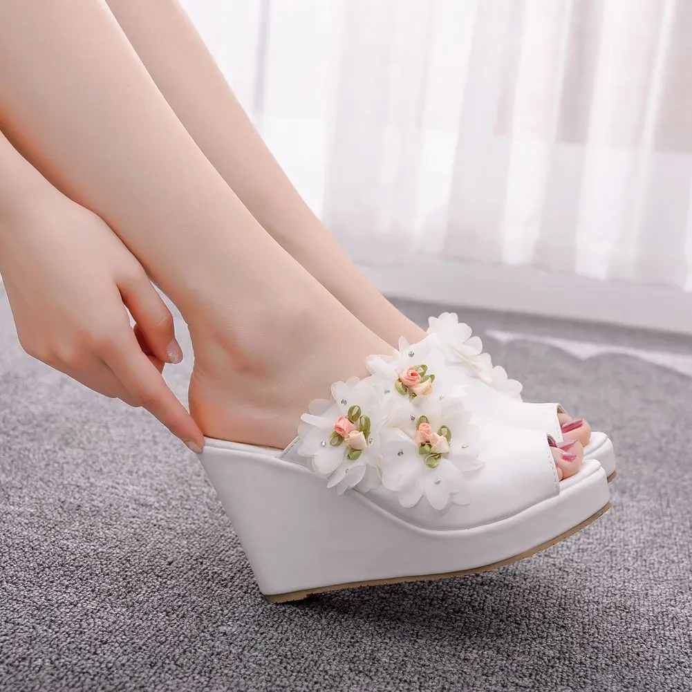 white lace slippers