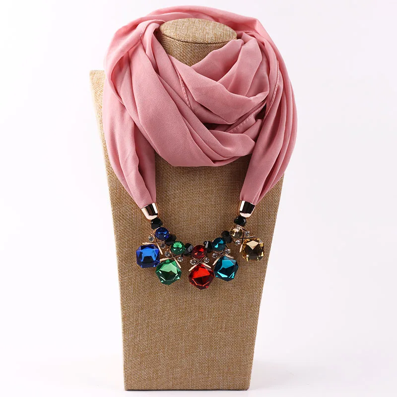 Hd7e597e4d8594212a7843e8dc39e829ei Elegant Girl Beads Necklace Pendant Ring Scarf Multi-style Lady Chiffon Solid Scarf Hijabs Muslim Head Scarve Turban Accessories Mallzona