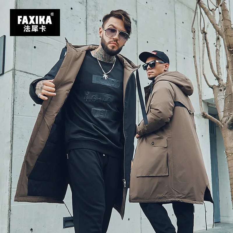 FAXIKA больших размеров мужская пуховая куртка Длинный Красивый увеличение удобрений жира пальто зимой