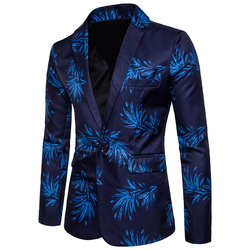 

New autumn men tops suit coat Chinese style suit jacket Leaves print single row of a button Behind the middle fork leisure