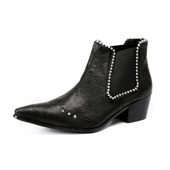 

Men's Shoes High Shoes Cow Leather Shoes Short Boots Shoes Botlines Hombre Pointed Toe Ankle Genuine Leather Full Grain Leather