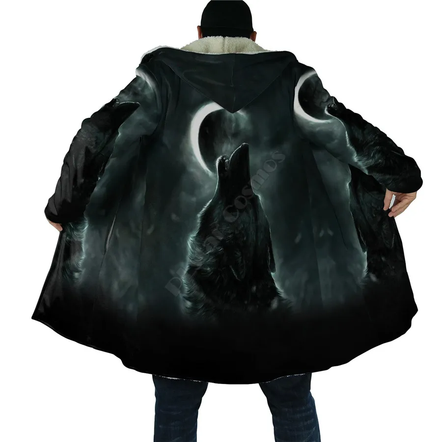 Winter Men For Women Hooded Cloak Wolf 3D All Over Prined Fleece wind breaker Warm Hood Cloak 01