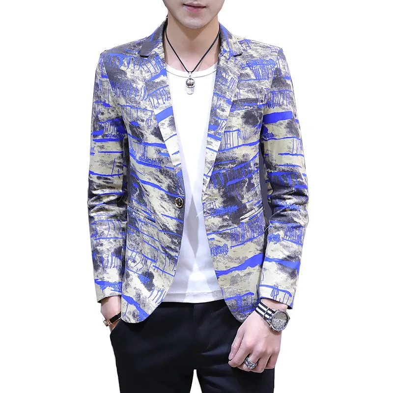 

2019 autumn new men's blazer designer Slim creative camouflage print Slim high quality suit jacket men's trend blazer