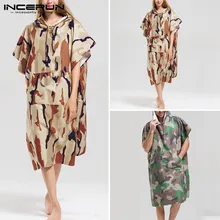INCERUN, камуфляж, короткий рукав, Мужской пуловер с капюшоном, пончо, Пляжная накидка, плащ, банное полотенце, Модный повседневный мужской халат, толстовки 3XL