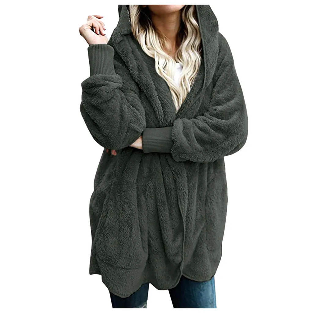 Большой размер, S-5XL, искусственный мех, плюшевый мишка, пальто, куртка, женская мода, открытая стежка, зимнее пальто с капюшоном, женское, длинный рукав, пушистая куртка