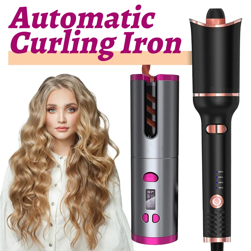 Automatic Hair Curler Auto Ceramic Wireless Tongs Wand Air Usb Cordless